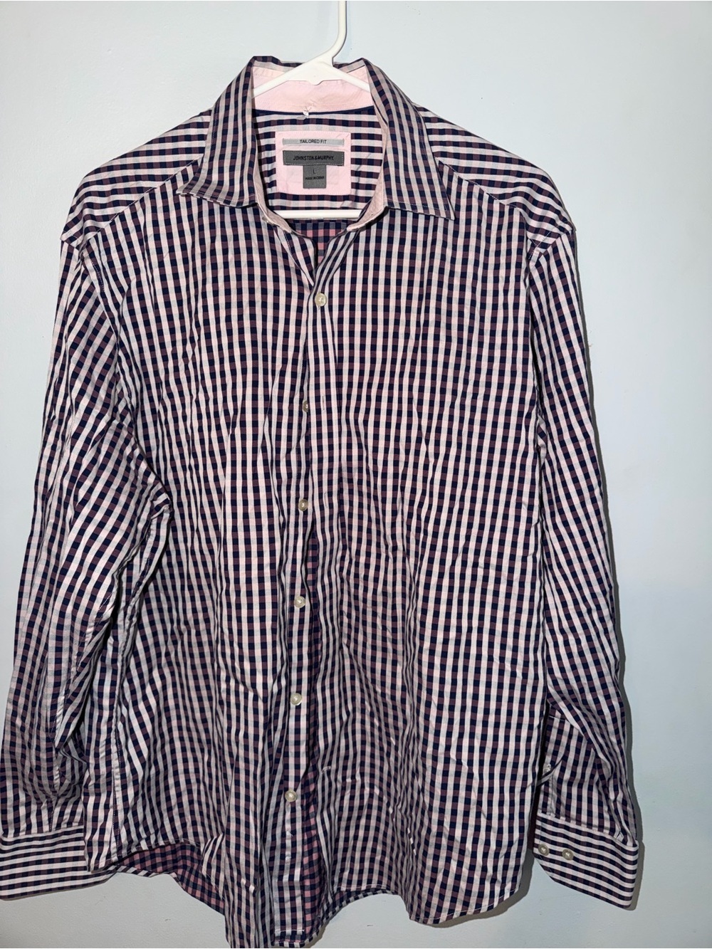 Johnston & Murphy Pink and Navy Gingham Dress Shirt